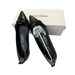 Calvin Klein Women's Black Kendy Pointed Toe Flats Bow Accent Minimalist Size 8